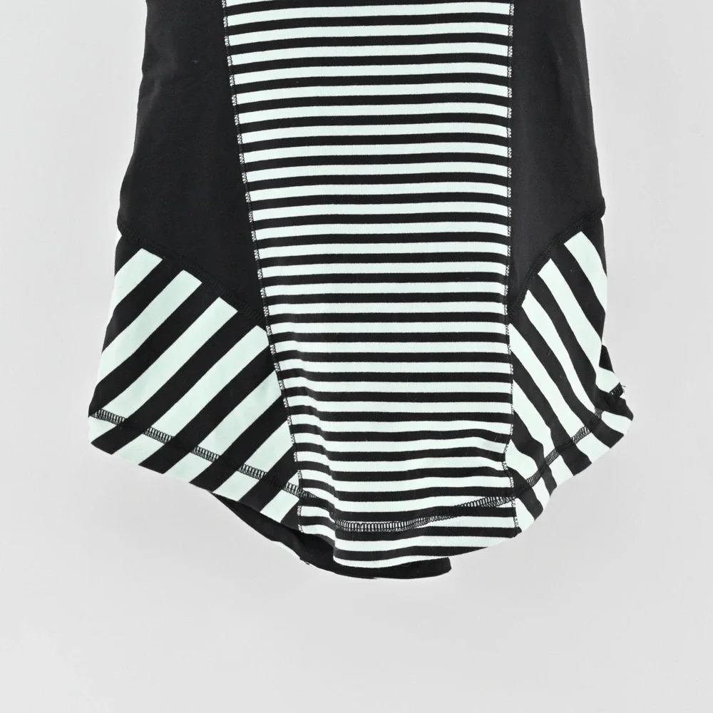 Lululemon Womens Work It Out Tank Top Size 4 Black Mint Green Stripe Logo Active